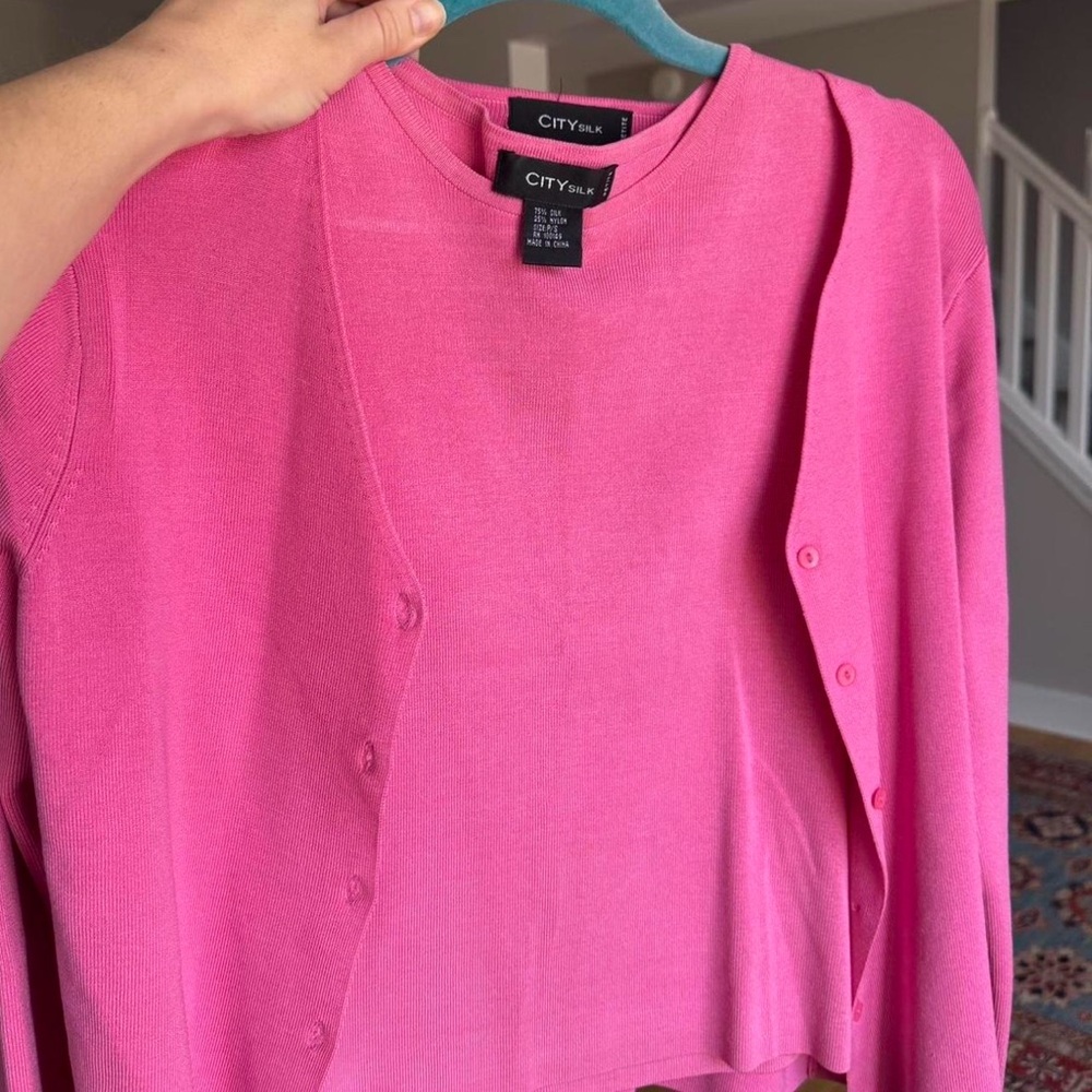 Vintage City Silk Pink Cardigan and Top Set
